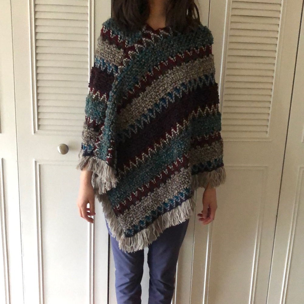 J&X NY Multicolored Knit Acrylic Poncho